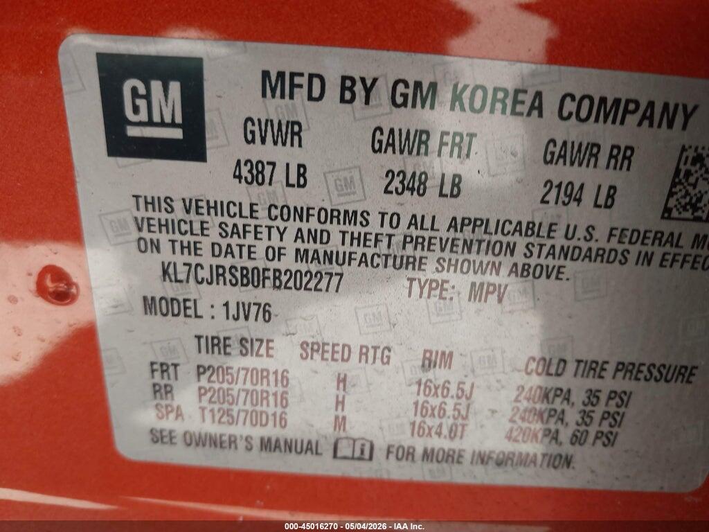 KL7CJRSB0FB202277 2015 CHEVROLET TRAX photo no. 9