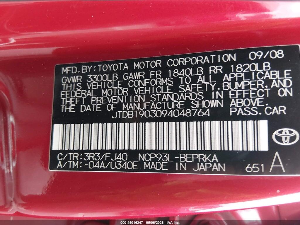 JTDBT903094048764 2009 TOYOTA YARIS photo no. 9