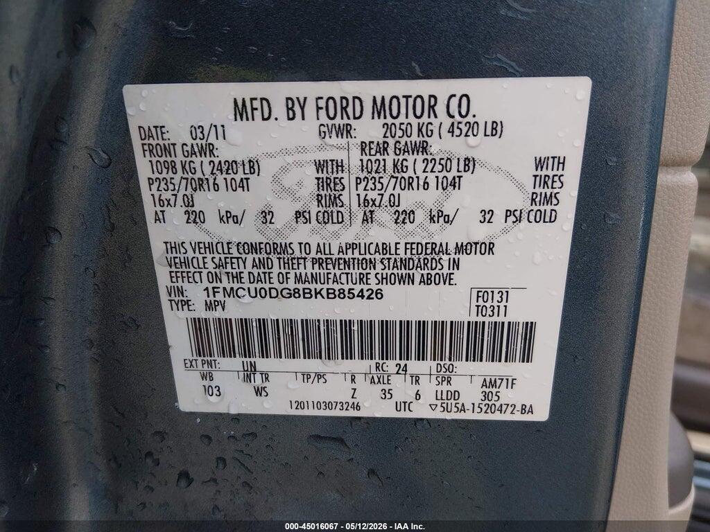 1FMCU0DG8BKB85426 2011 FORD ESCAPE photo no. 9