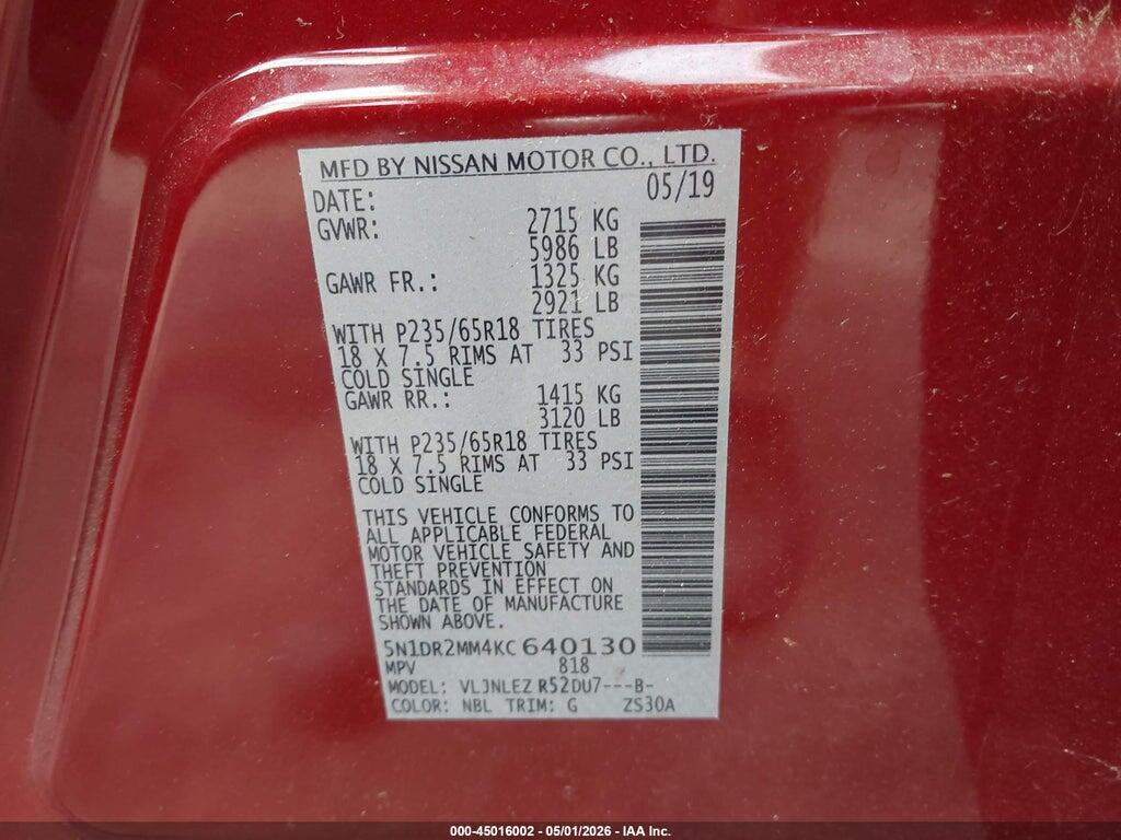 5N1DR2MM4KC640130 2019 NISSAN PATHFINDER photo no. 9