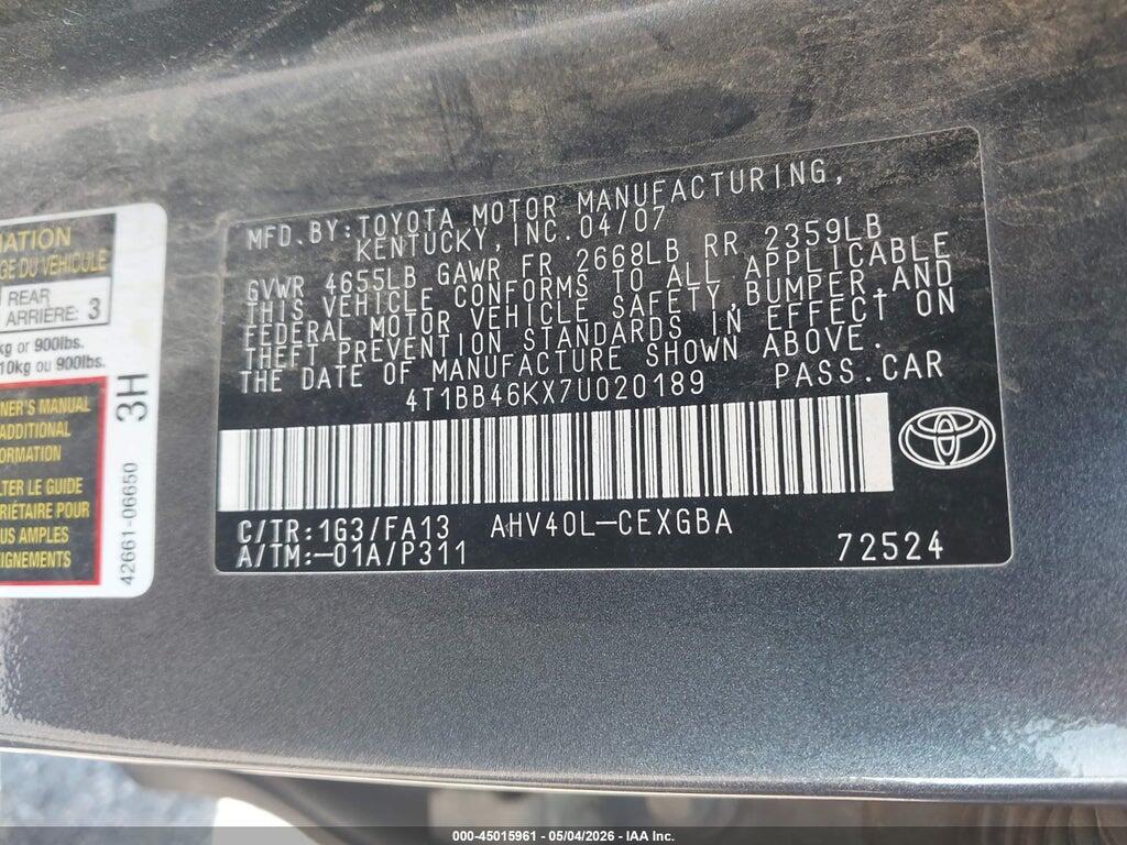 4T1BB46KX7U020189 2007 TOYOTA CAMRY HYBRID photo no. 9