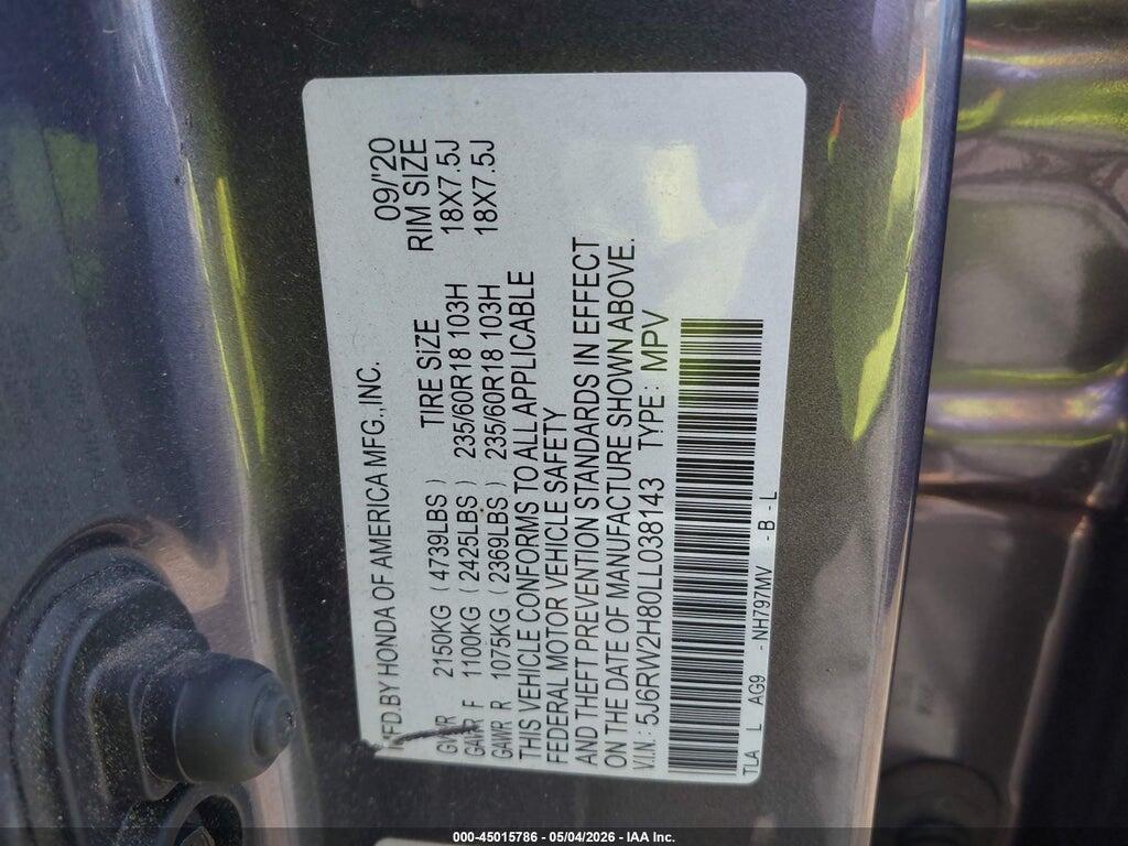 5J6RW2H80LL038143 2020 HONDA CR-V photo no. 9