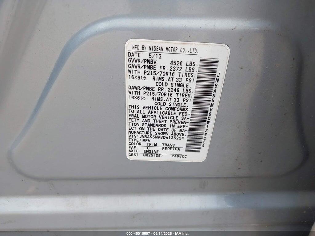 JN8AS5MV8DW136224 2013 NISSAN ROGUE photo no. 9