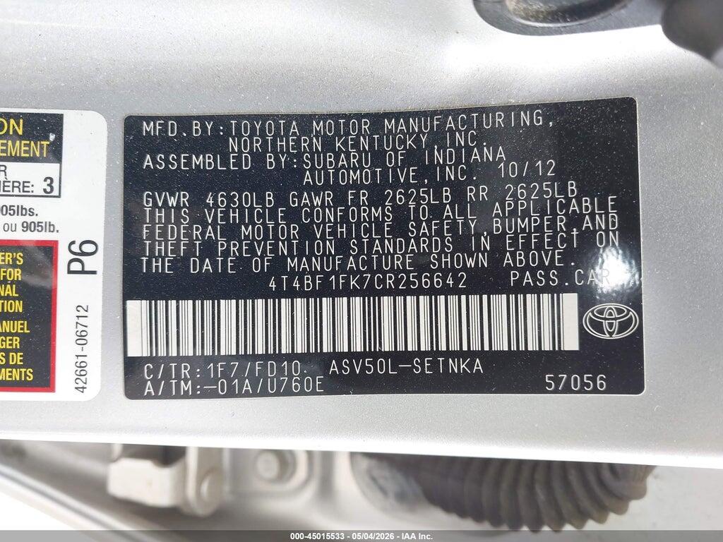 4T4BF1FK7CR256642 2012 TOYOTA CAMRY photo no. 9
