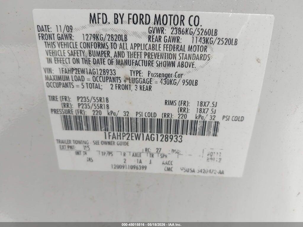 1FAHP2EW1AG128933 2010 FORD TAURUS photo no. 9