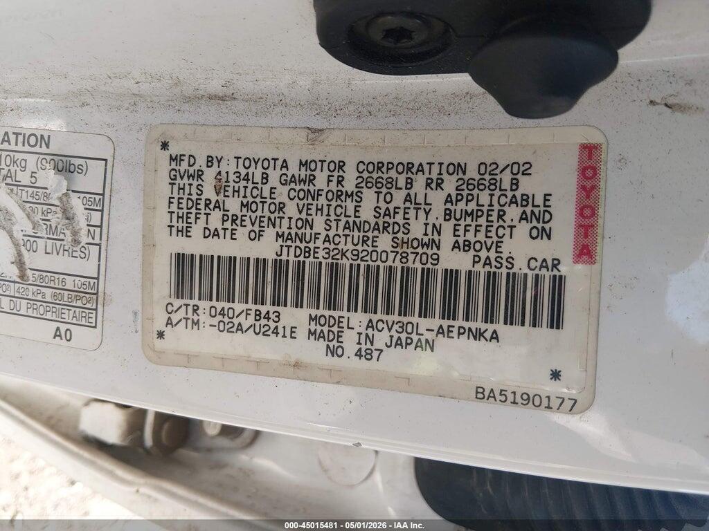 JTDBE32K920078709 2002 TOYOTA CAMRY photo no. 9