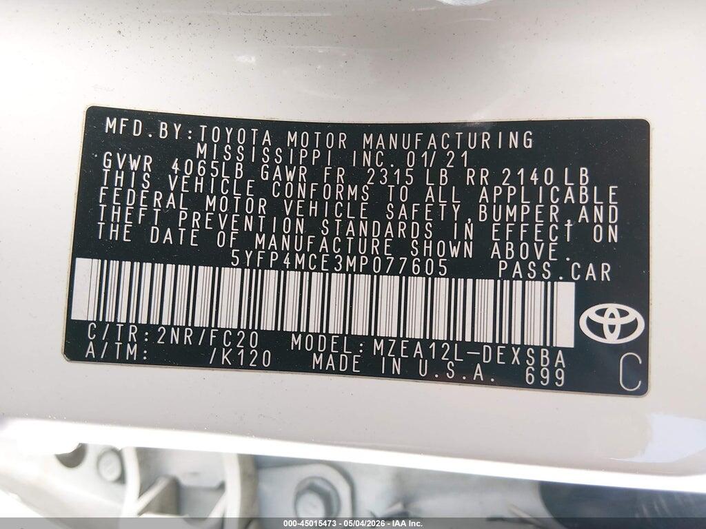 5YFP4MCE3MP077605 2021 TOYOTA COROLLA photo no. 9
