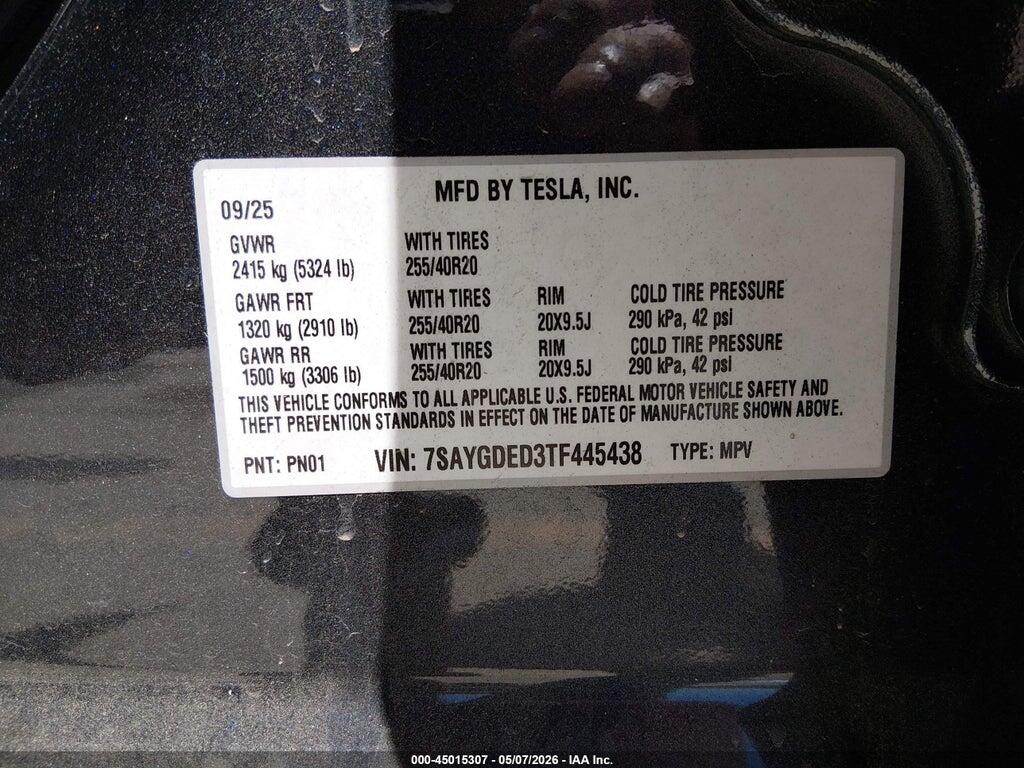 7SAYGDED3TF445438 2026 TESLA MODEL Y photo no. 9