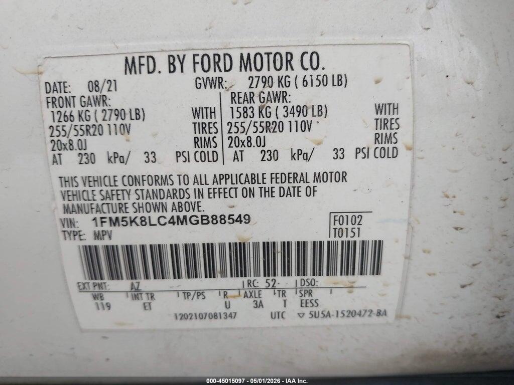 1FM5K8LC4MGB88549 2021 FORD EXPLORER photo no. 9