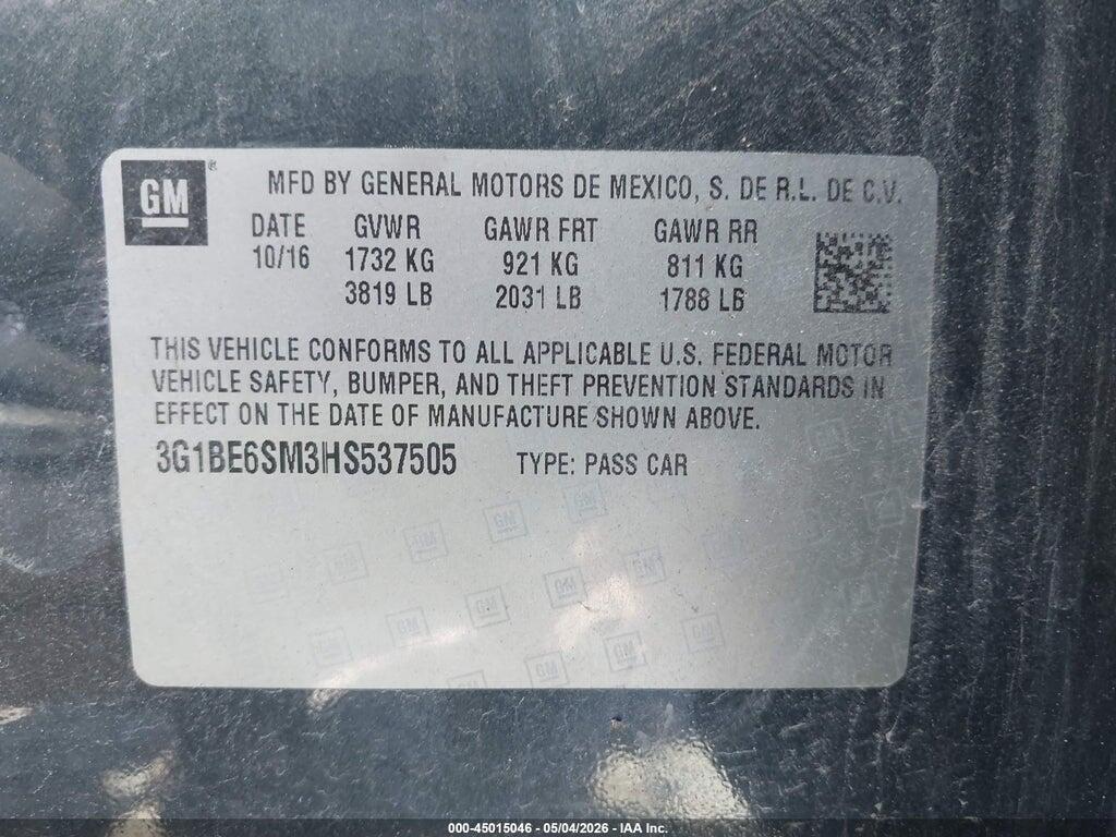 3G1BE6SM3HS537505 2017 CHEVROLET CRUZE photo no. 9