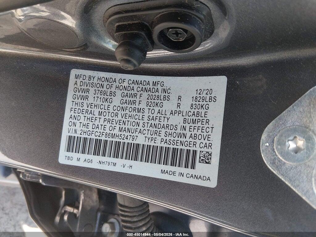 2HGFC2F86MH524797 2021 HONDA CIVIC photo no. 9