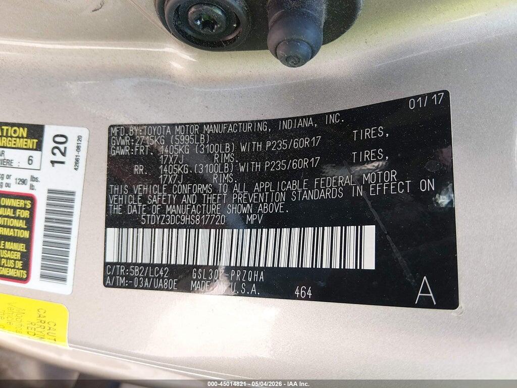 5TDYZ3DC9HS817720 2017 TOYOTA SIENNA photo no. 9