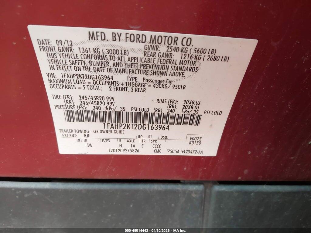1FAHP2KT2DG163964 2013 FORD TAURUS photo no. 9