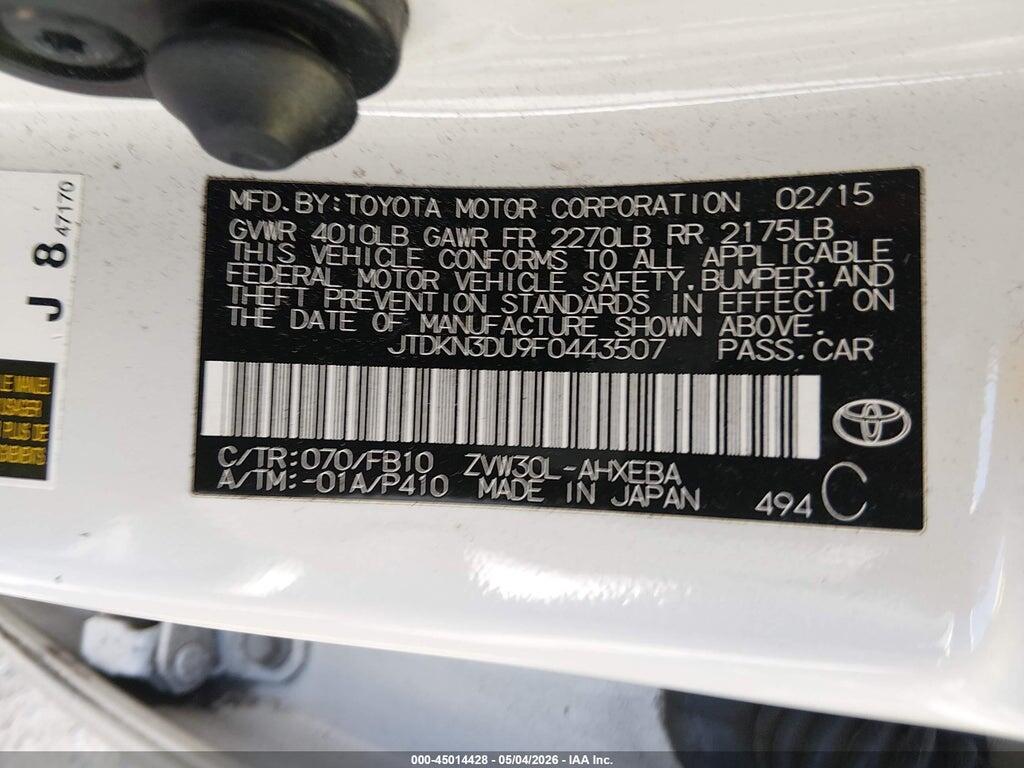 JTDKN3DU9F0443507 2015 TOYOTA PRIUS photo no. 9