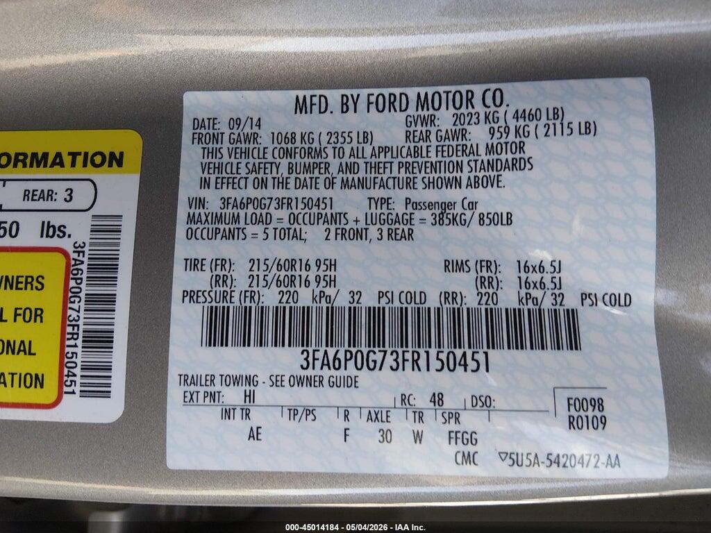 3FA6P0G73FR150451 2015 FORD FUSION photo no. 9