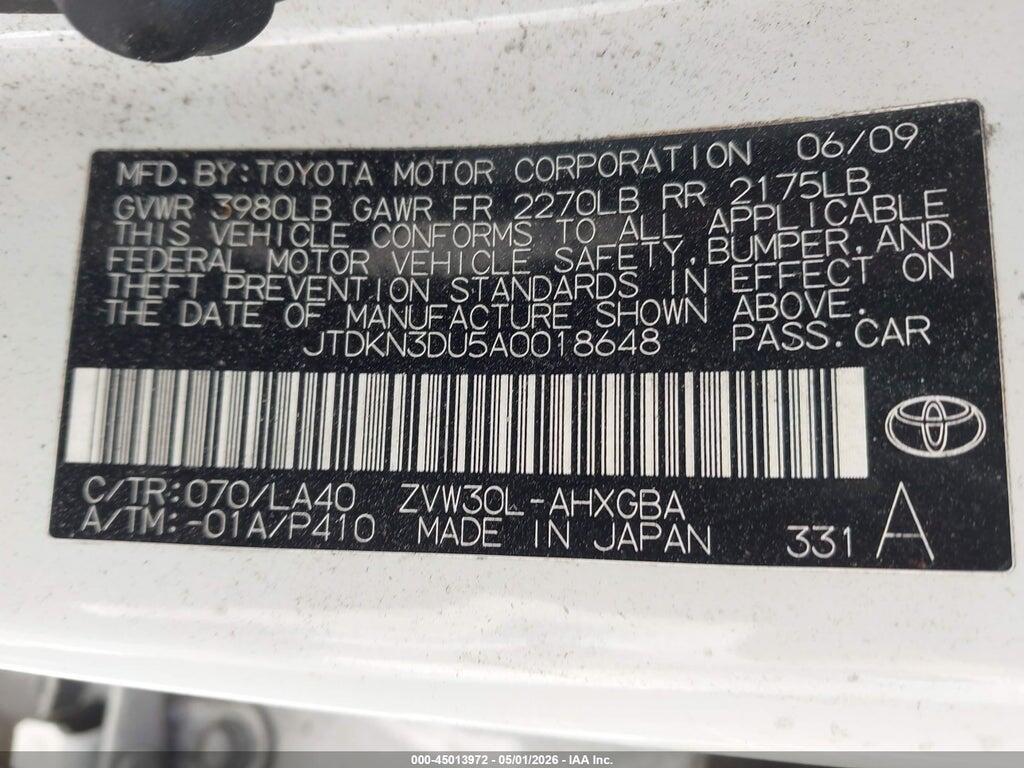 JTDKN3DU5A0018648 2010 TOYOTA PRIUS photo no. 9
