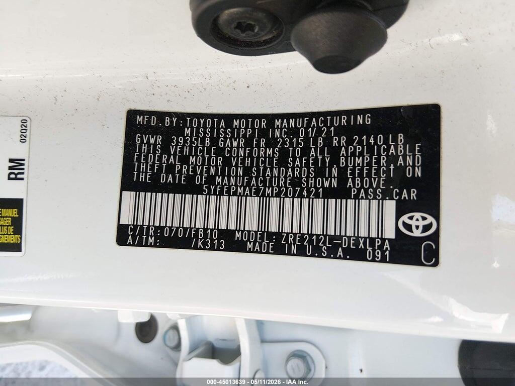 5YFEPMAE7MP207421 2021 TOYOTA COROLLA photo no. 9
