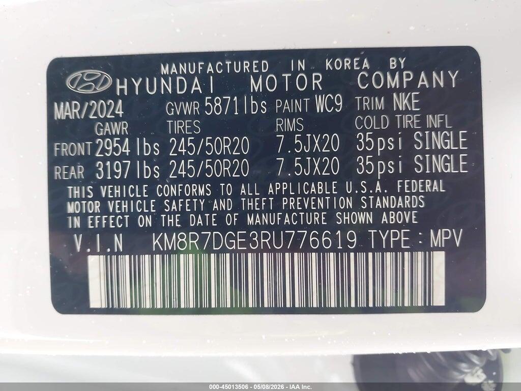 KM8R7DGE3RU776619 2024 HYUNDAI PALISADE photo no. 9