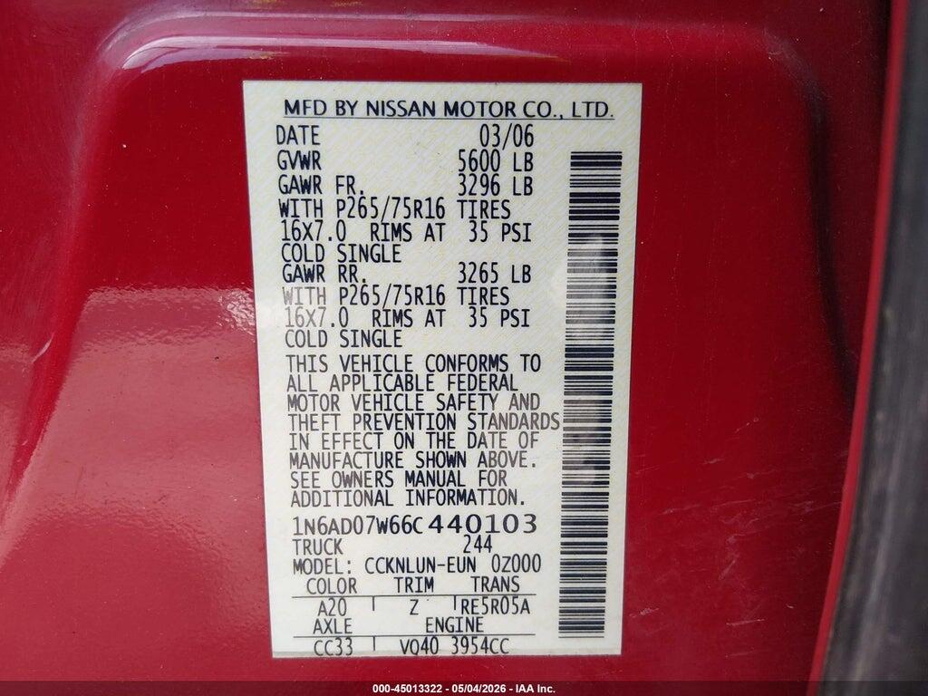 1N6AD07W66C440103 2006 NISSAN FRONTIER photo no. 9