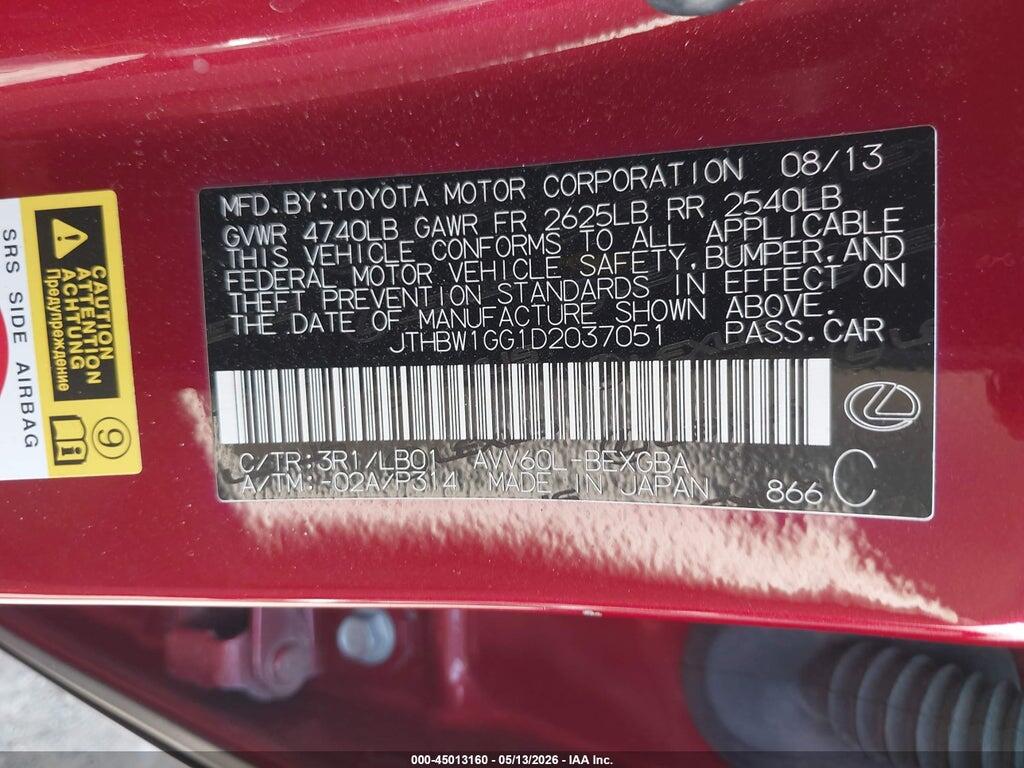 JTHBW1GG1D2037051 2013 LEXUS ES 300H photo no. 9