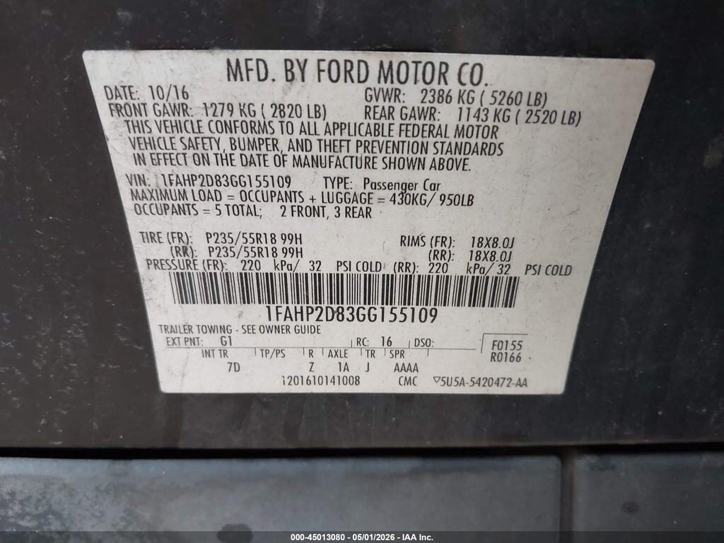1FAHP2D83GG155109 2016 FORD TAURUS photo no. 9