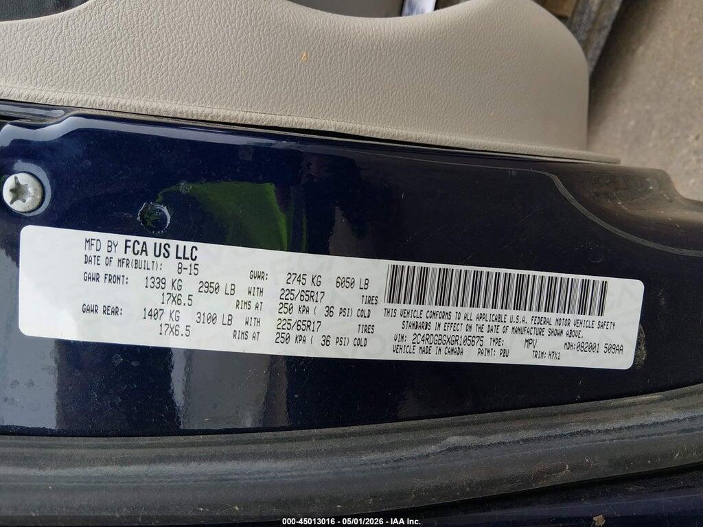 2C4RDGBGXGR105675 2016 DODGE GRAND CARAVAN photo no. 9