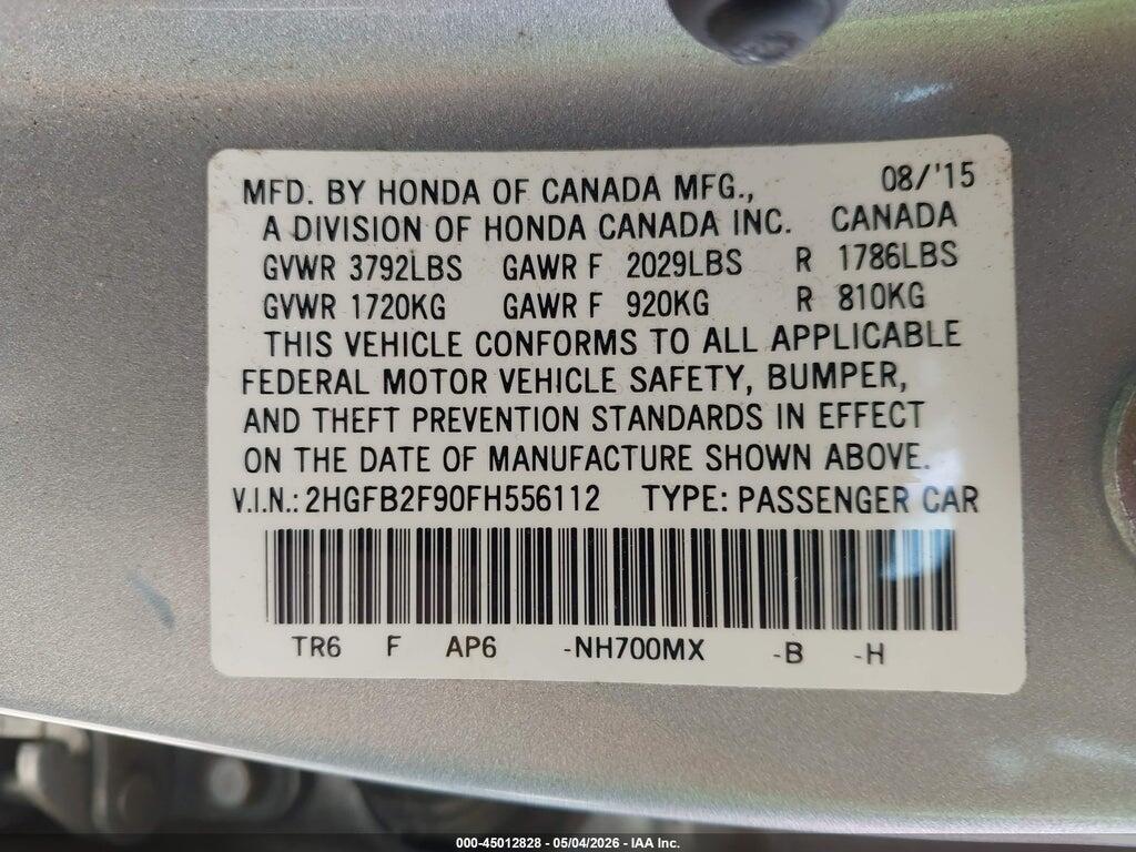 2HGFB2F90FH556112 2015 HONDA CIVIC photo no. 9