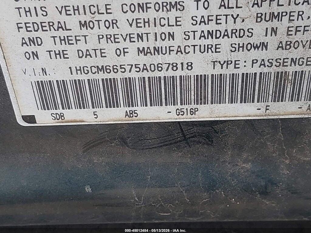 1HGCM66575A067818 2005 HONDA ACCORD photo no. 9