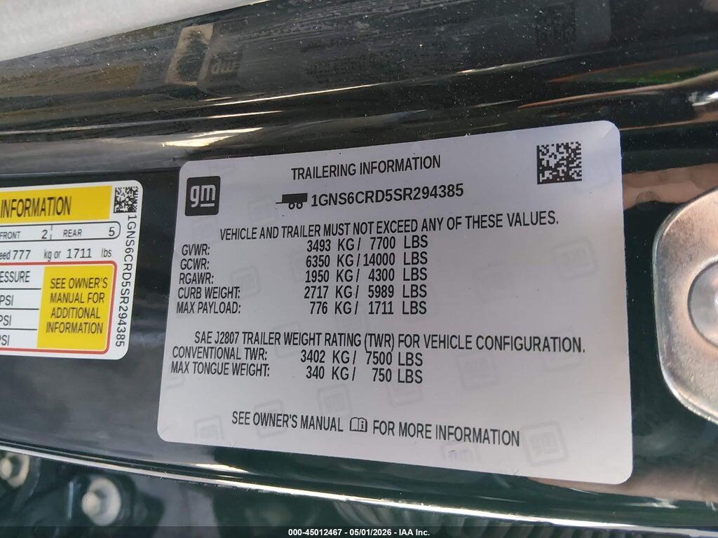 1GNS6CRD5SR294385 2025 CHEVROLET SUBURBAN photo no. 9