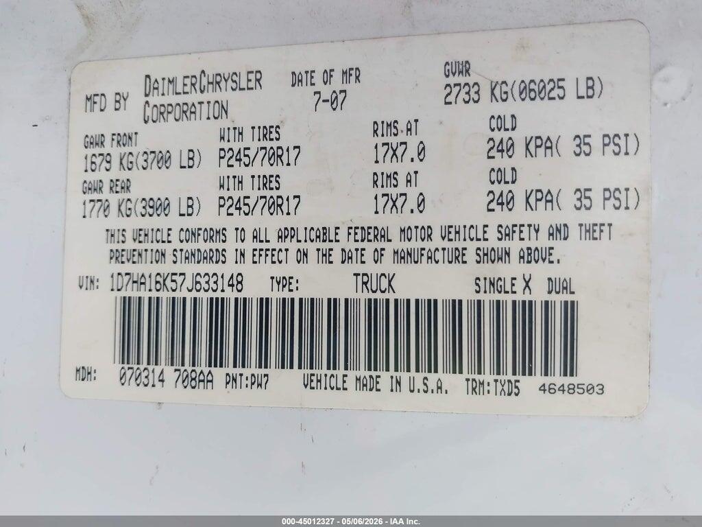 1D7HA16K57J633148 2007 DODGE RAM 1500 photo no. 9