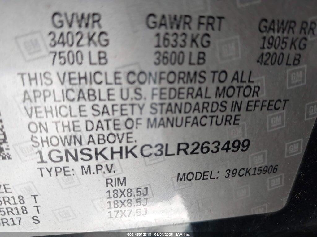 1GNSKHKC3LR263499 2020 CHEVROLET SUBURBAN photo no. 9