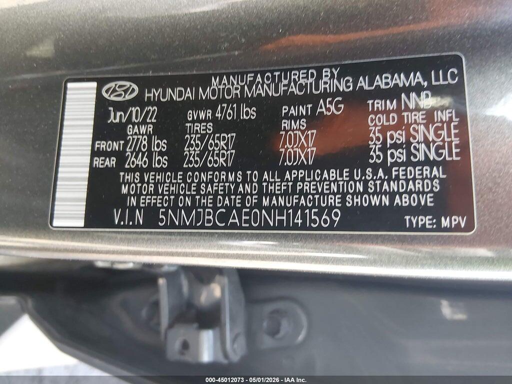5NMJBCAE0NH141569 2022 HYUNDAI TUCSON photo no. 9