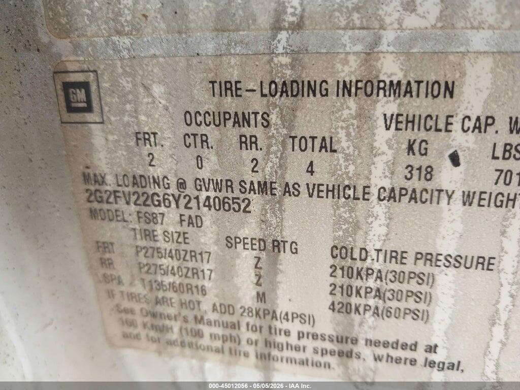 2G2FV22G6Y2140652 2000 PONTIAC FIREBIRD photo no. 9