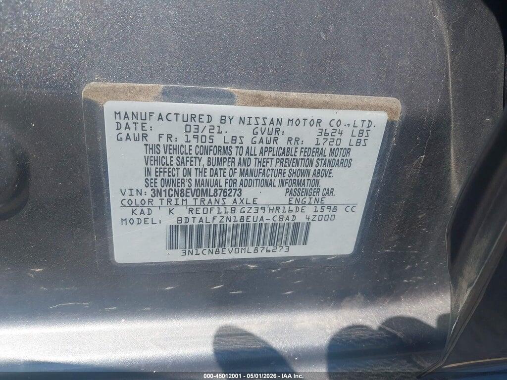 3N1CN8EV0ML876273 2021 NISSAN VERSA photo no. 9