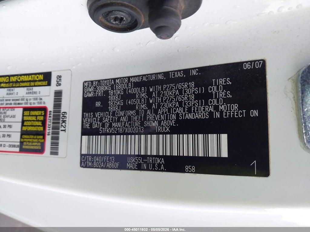 5TFKV52187X002013 2007 TOYOTA TUNDRA photo no. 9