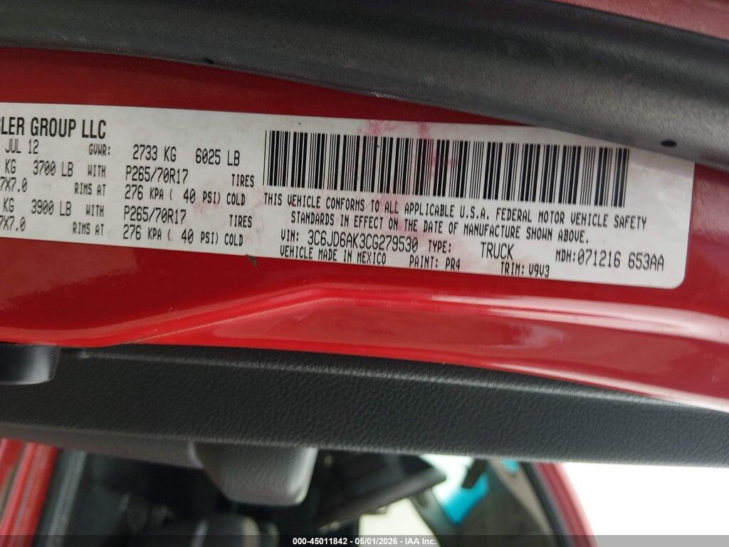 3C6JD6AK3CG279530 2012 RAM 1500 photo no. 9