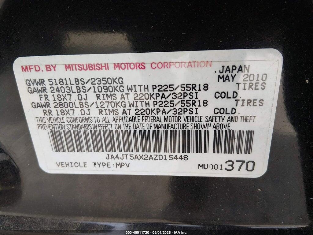 JA4JT5AX2AZ015448 2010 MITSUBISHI OUTLANDER photo no. 9