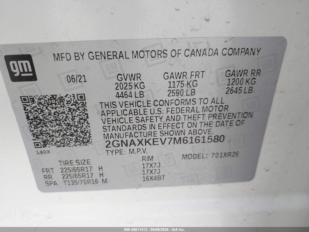 2GNAXKEV7M6161580 2021 CHEVROLET EQUINOX photo no. 9