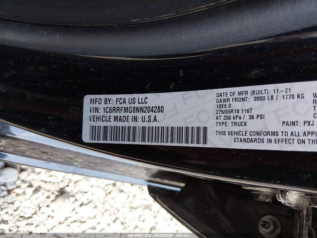 1C6RRFMG8NN204280 2022 RAM 1500 photo no. 9