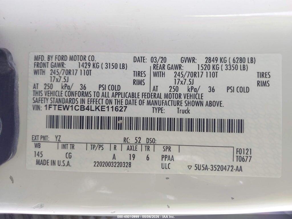 1FTEW1CB4LKE11627 2020 FORD F-150 photo no. 9