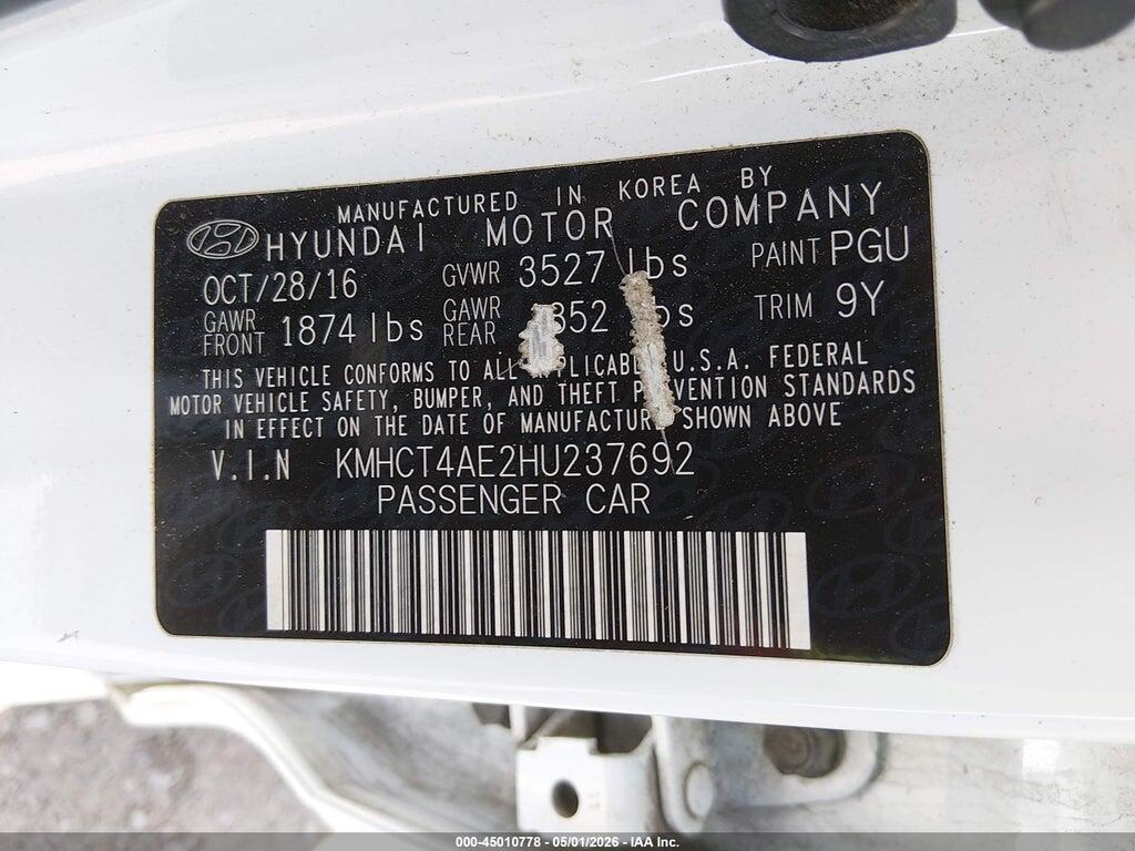 KMHCT4AE2HU237692 2017 HYUNDAI ACCENT photo no. 9