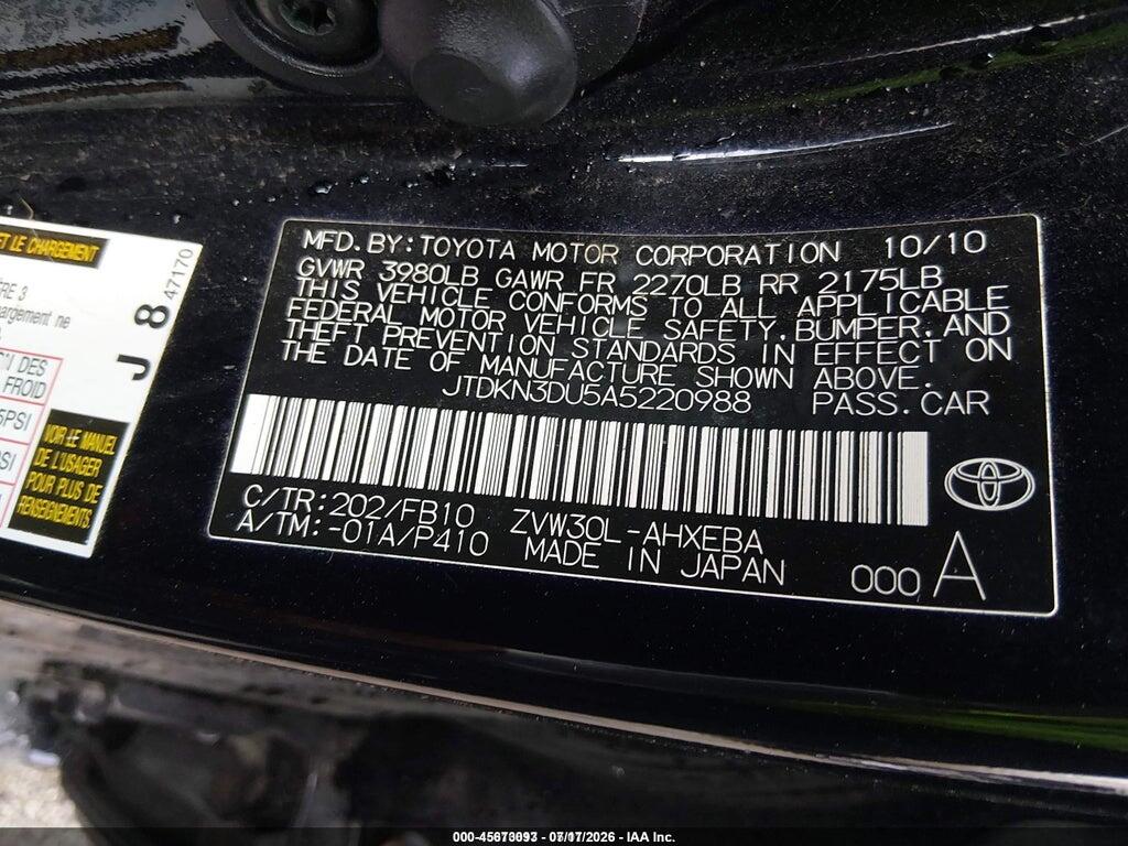 JTDKN3DU5A5220988 2010 TOYOTA PRIUS photo no. 9