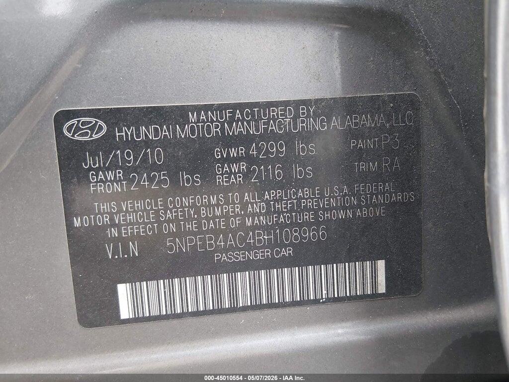 5NPEB4AC4BH108966 2011 HYUNDAI SONATA photo no. 9