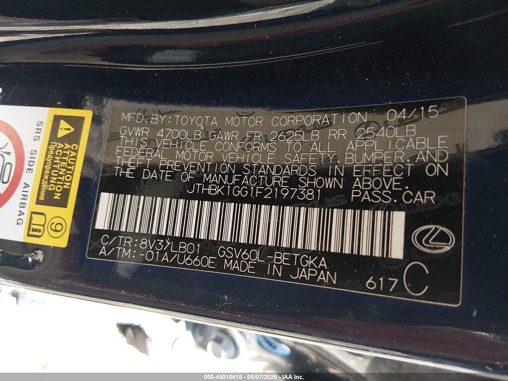 JTHBK1GG1F2197381 2015 LEXUS ES 350 photo no. 9