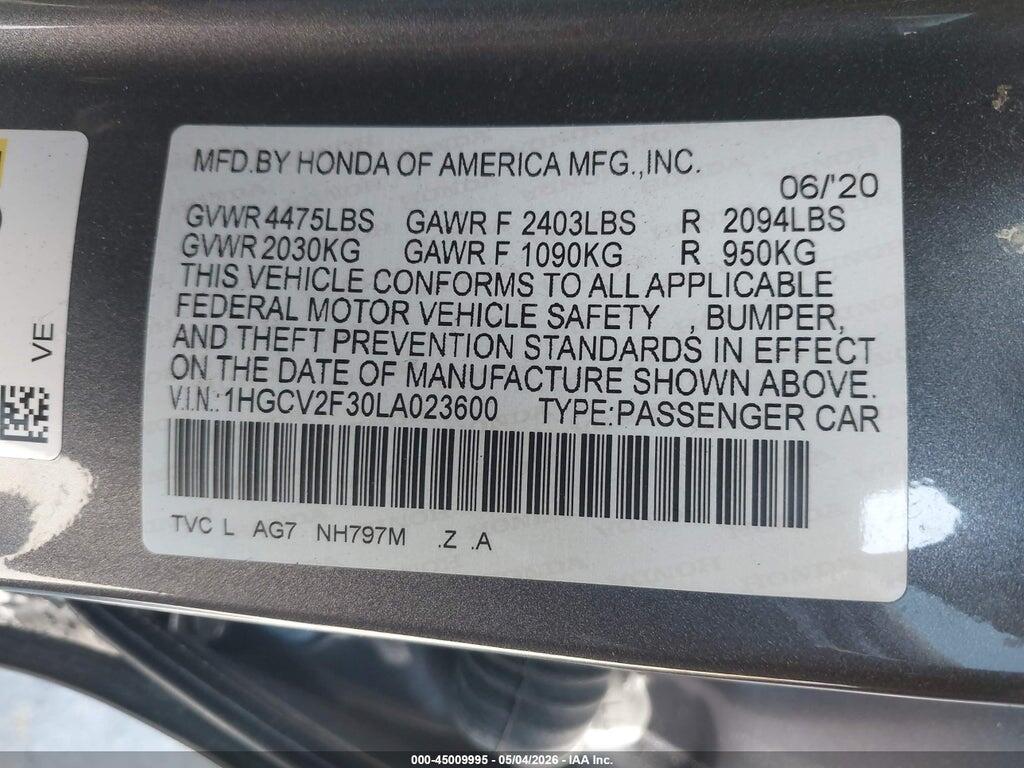 1HGCV2F30LA023600 2020 HONDA ACCORD photo no. 9