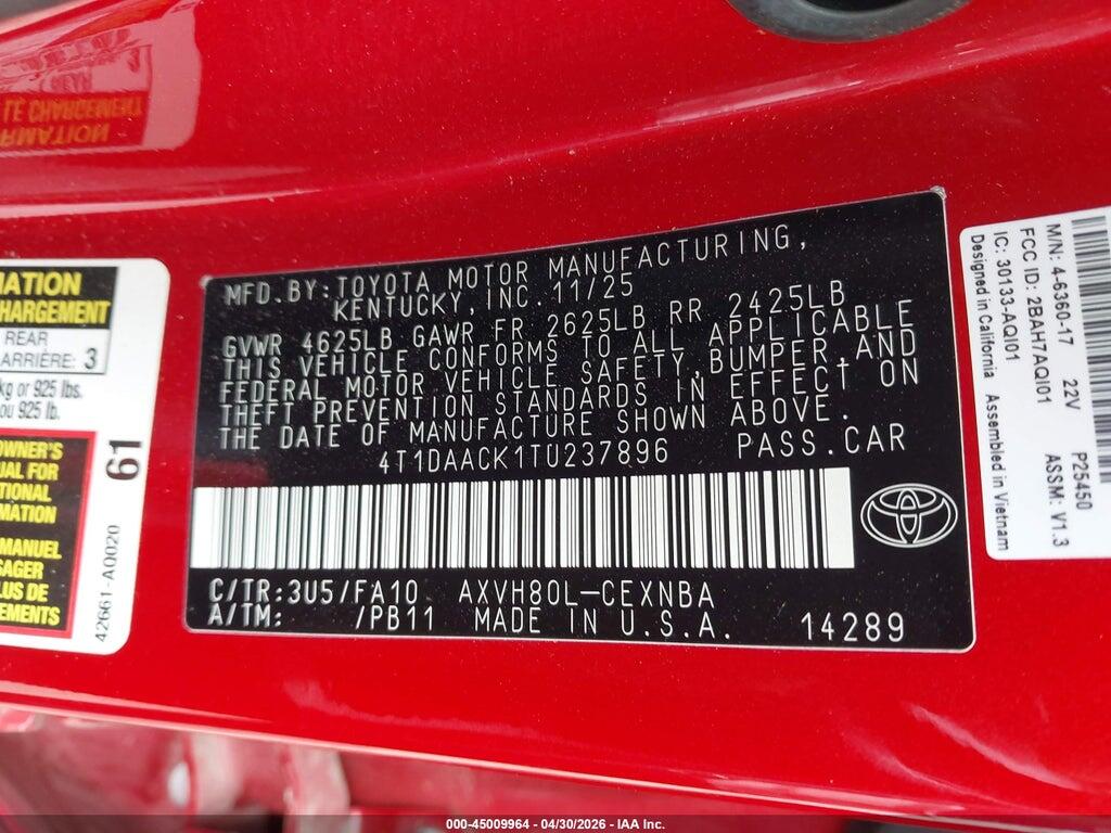 4T1DAACK1TU237896 2026 TOYOTA CAMRY photo no. 9