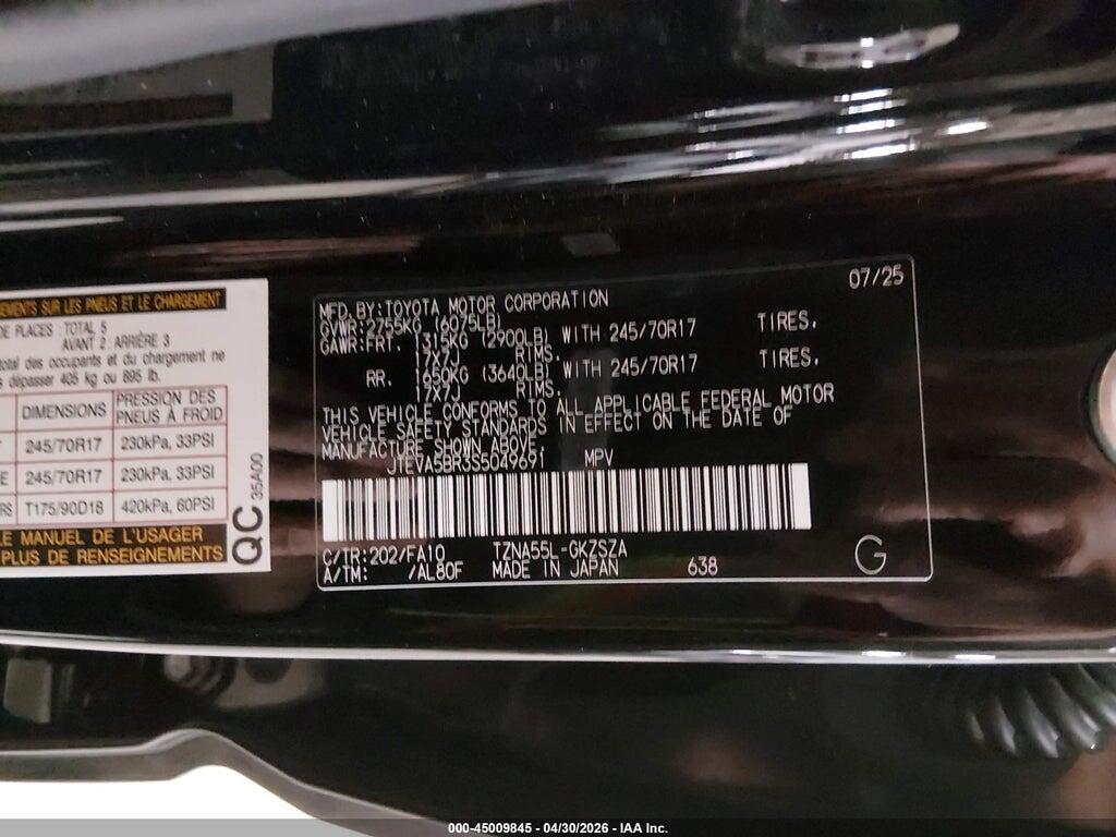JTEVA5BR3S5049691 2025 TOYOTA 4RUNNER photo no. 9