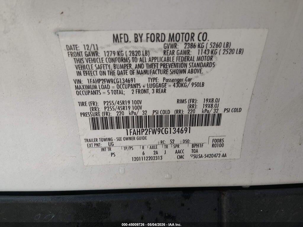 1FAHP2FW9CG134691 2012 FORD TAURUS photo no. 9