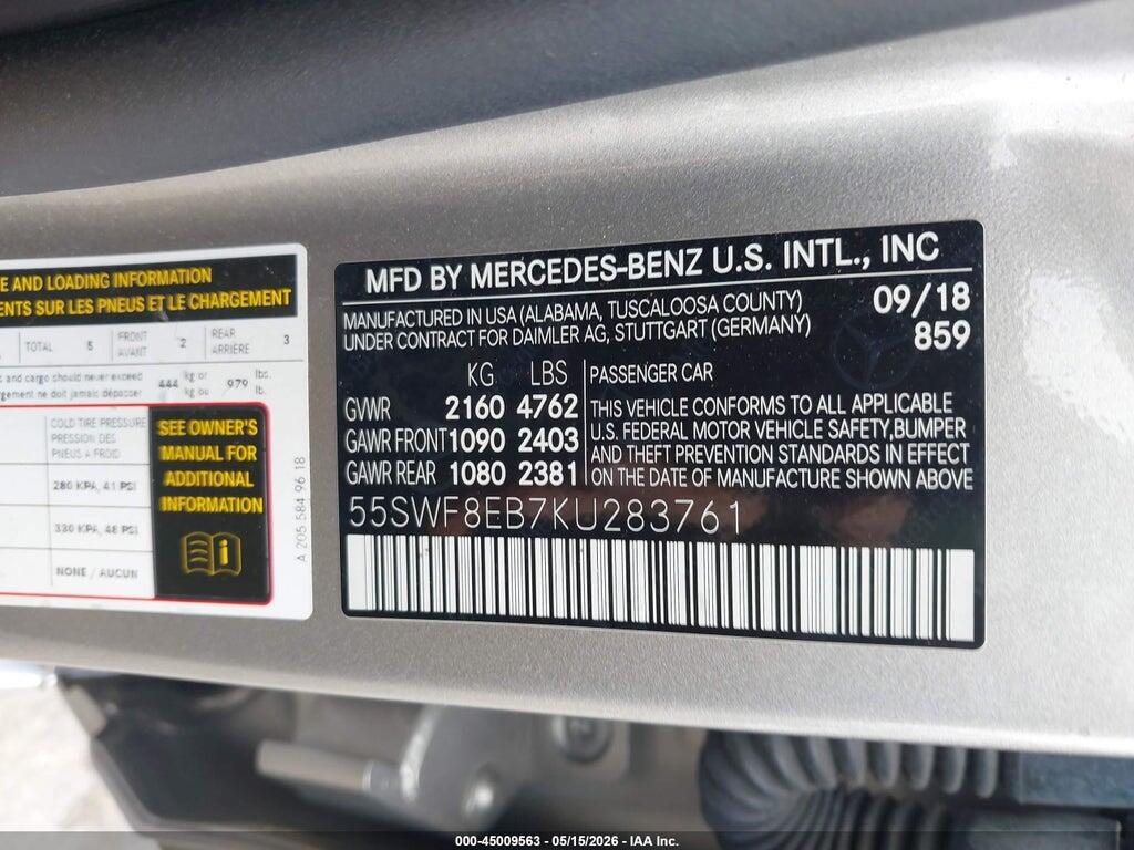 55SWF8EB7KU283761 2019 MERCEDES-BENZ C 300 photo no. 9