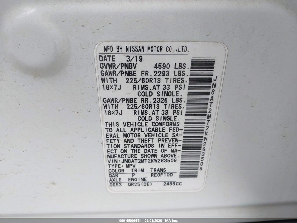 JN8AT2MT2KW263509 2019 NISSAN ROGUE photo no. 9